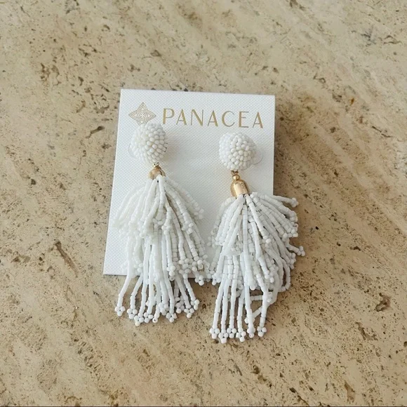 Panacea Cache Jewelry New Panacea White Beaded Tassel Earrings